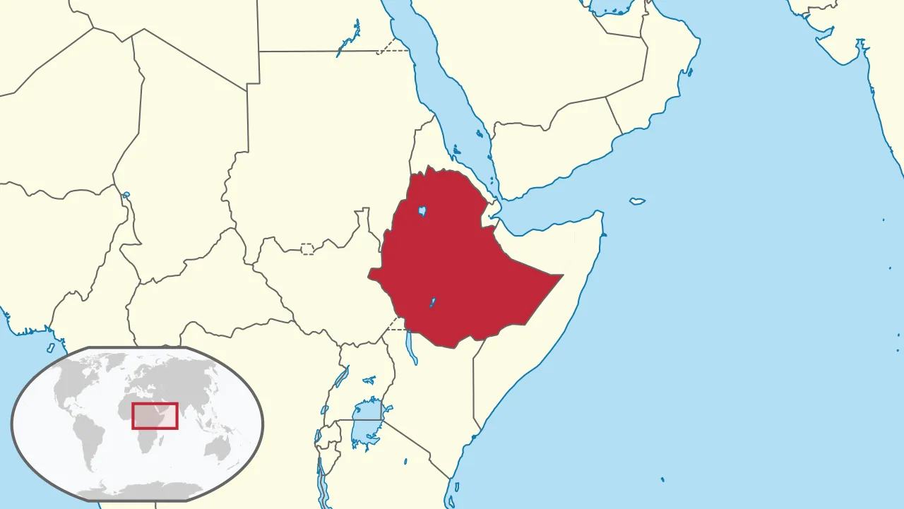 Kaart met Ethiopië en Eritrea in de regio van de Hoorn van Afrika.