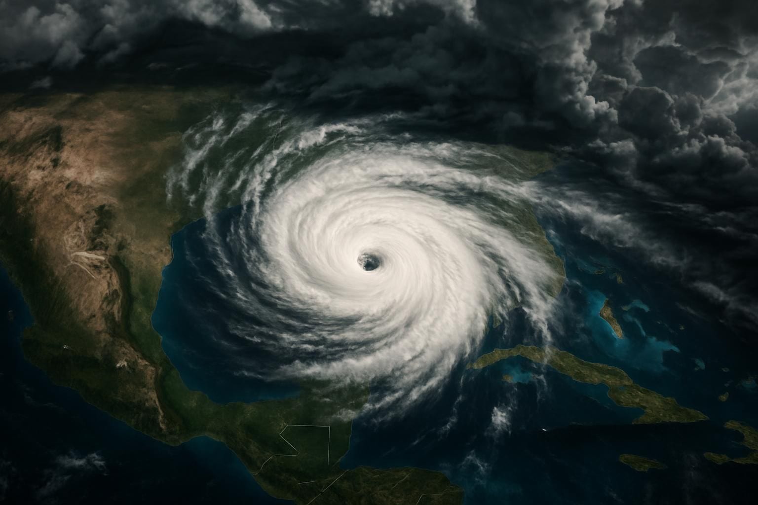 Satellietbeeld van een orkaan boven de Golf van Mexico