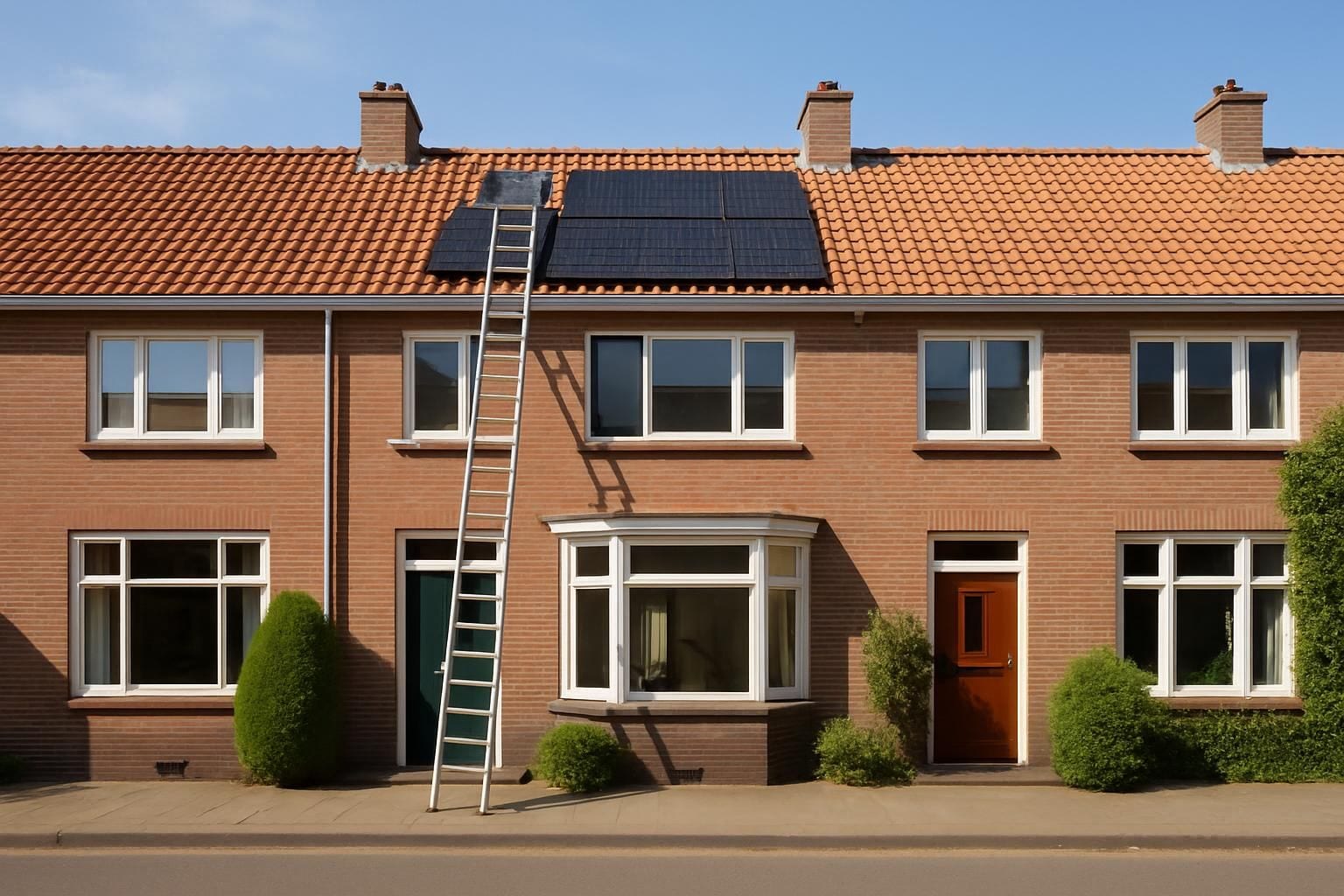 Nederlandse rijtjeshuizen, een woning met zonnepanelen op het dak
