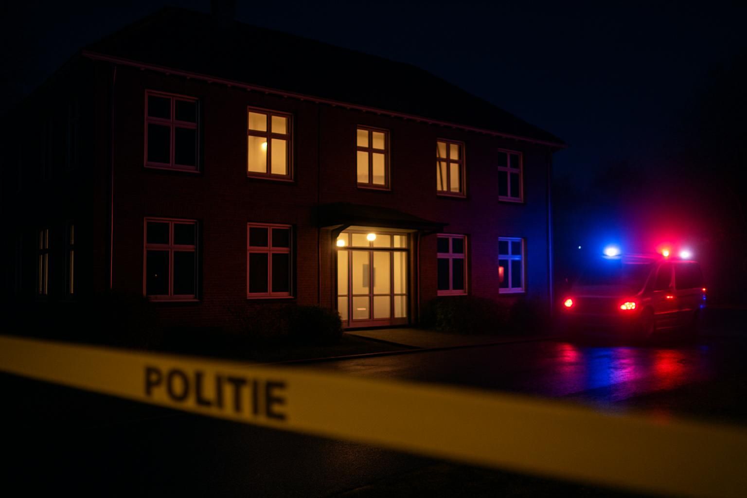 Politie ter plaatse bij een opvanglocatie in Nederland, in de avond